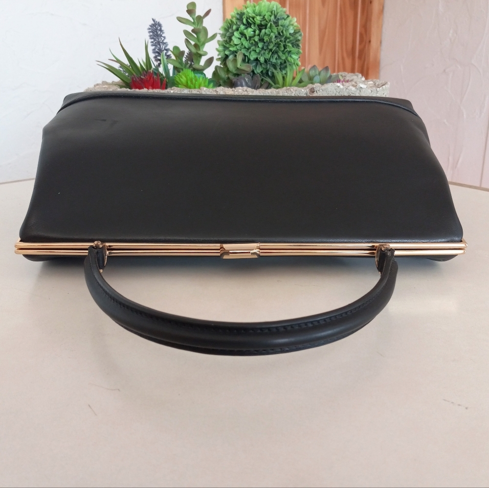 Anine Bing Elly Gold Frame Satchel Bag, Black Leather - Picture 7 of 16